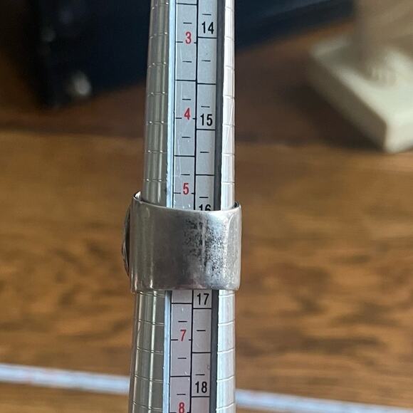 Vintage Carved Pale Green Flower Stone Wide Band Chunky 925 Sterling Silver Ring - Picture 14 of 14